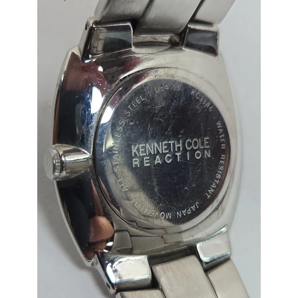 Kenneth Cole Reaction Mens Stainless Steel Blue Dial Date 35mm Watch New Battery